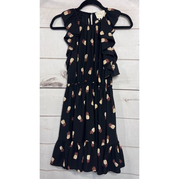 Kate Spade Dress Pineapple Sheath Ruffle Mini Black Size XS - Picture 1 of 4